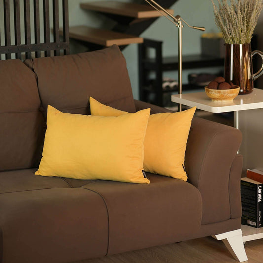 Set of 2 Yellow Modern Lumbar Throw Pillows - Loft&Timber