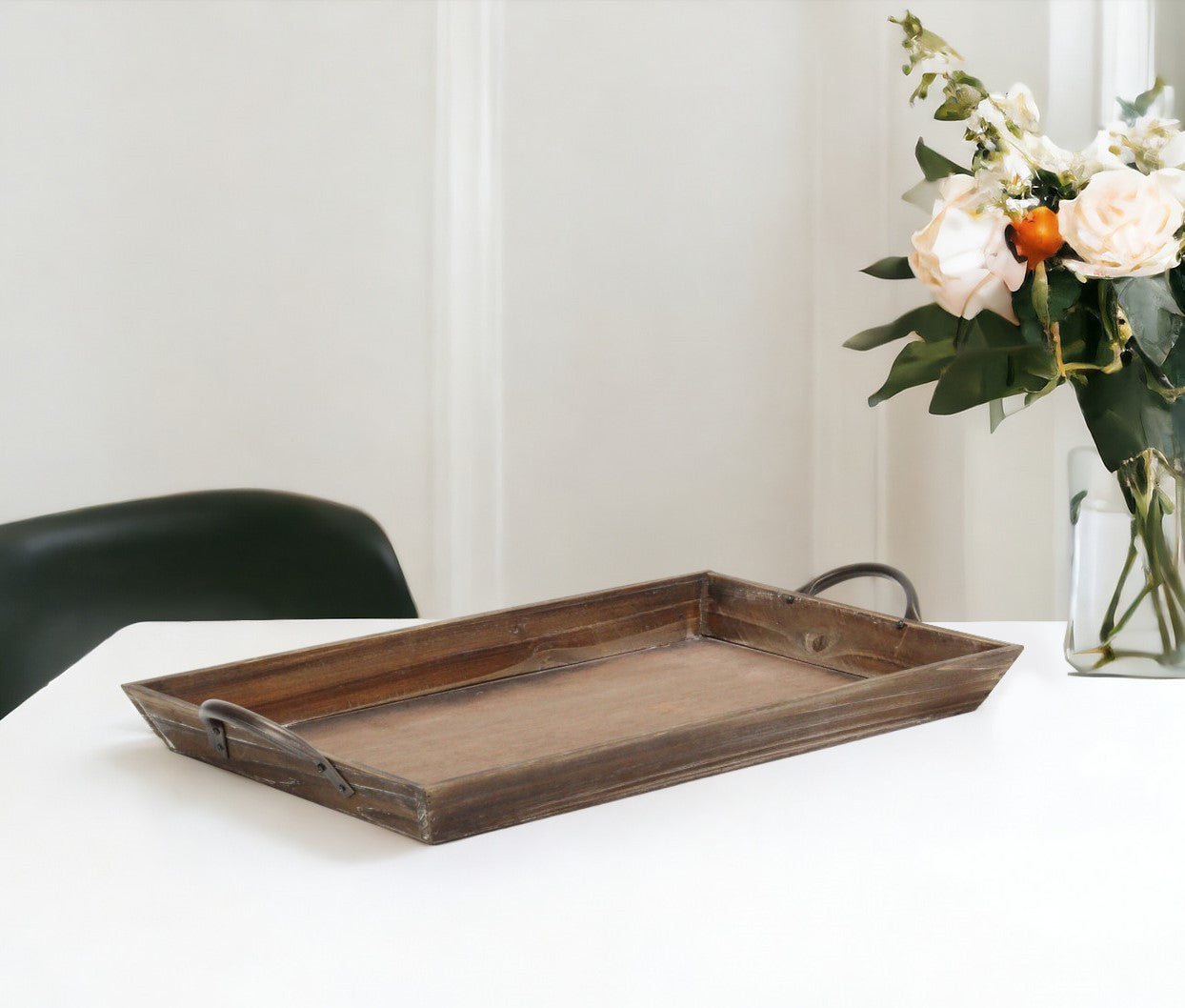 19" Brown Wood Handmade Serving Tray With Handles - Loft&Timber