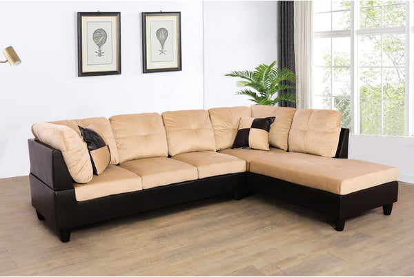 2 Pieces Sectional Sofa Sets, L-Shape Sofa Microfiber Couch Living Room Sofa Set with Chaise Using for Living Room Furniture(A-Beige, Right Hand Facing)-0