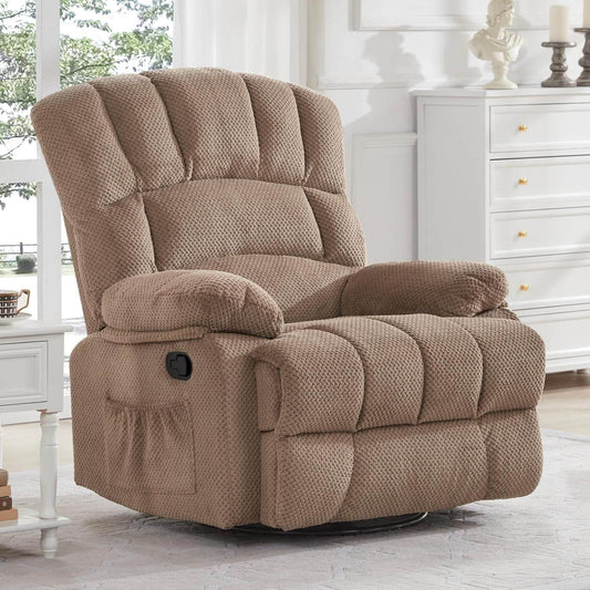 Oversized Rocker Recliner Chair, 360° Swivel (Khaki) - Loft&Timber