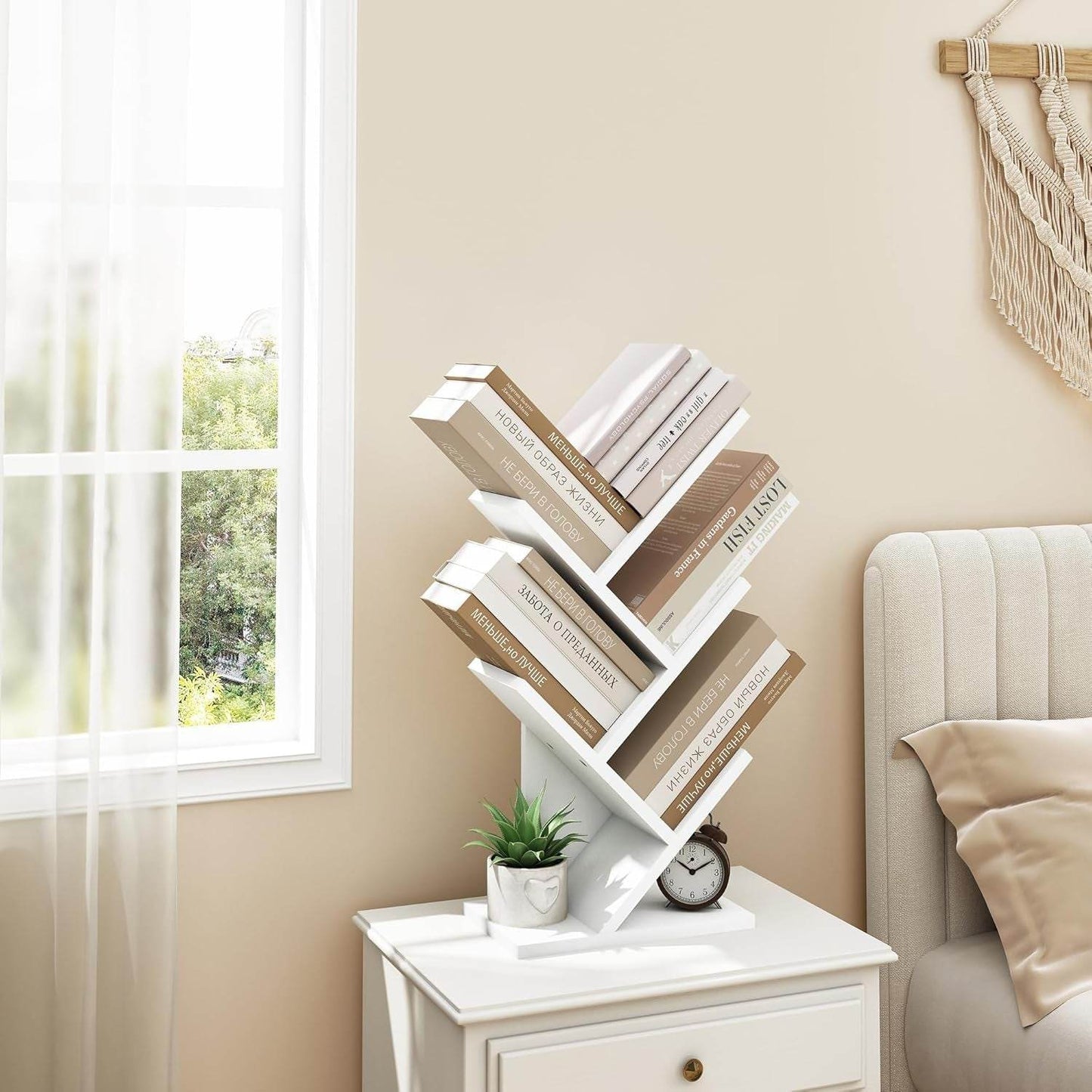 4 Tier Tree Bookshelf, Small Bookcase, Free Standing Tree Bookcase, Bookshelf for Bedroom, Book Shelf Organizer, Small Bookshelf, White - Loft&Timber