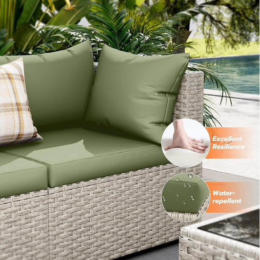 Outdoor Patio Furniture Set, 7-Piece PE Wicker Sectional Sofa with Tea Table - Loft&Timber
