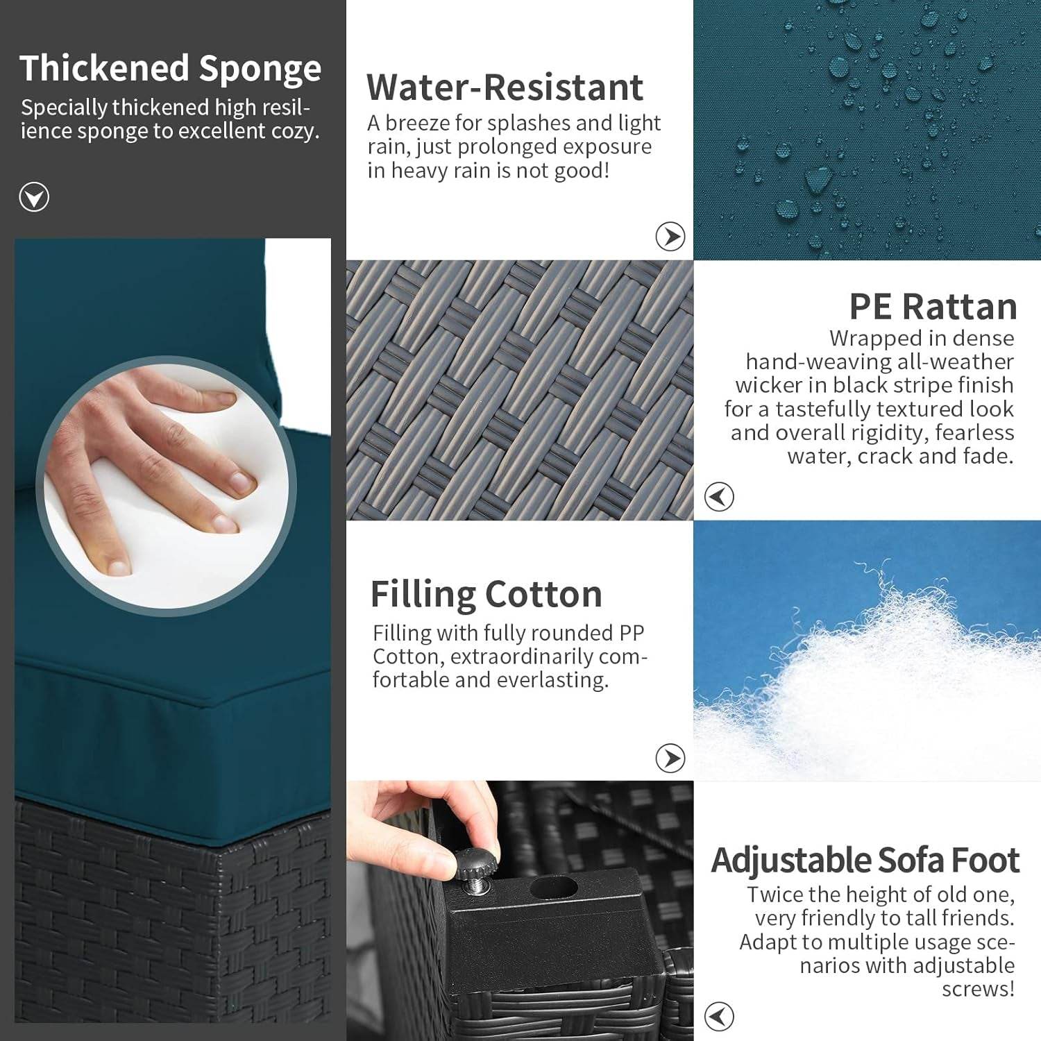 Patio Furniture Set 5 Pieces Outdoor Furniture Sets Patio Couch Outdoor Chairs Coffee Table Peacock Blue Anti-Slip Cushions and Waterproof Covers - Loft&Timber