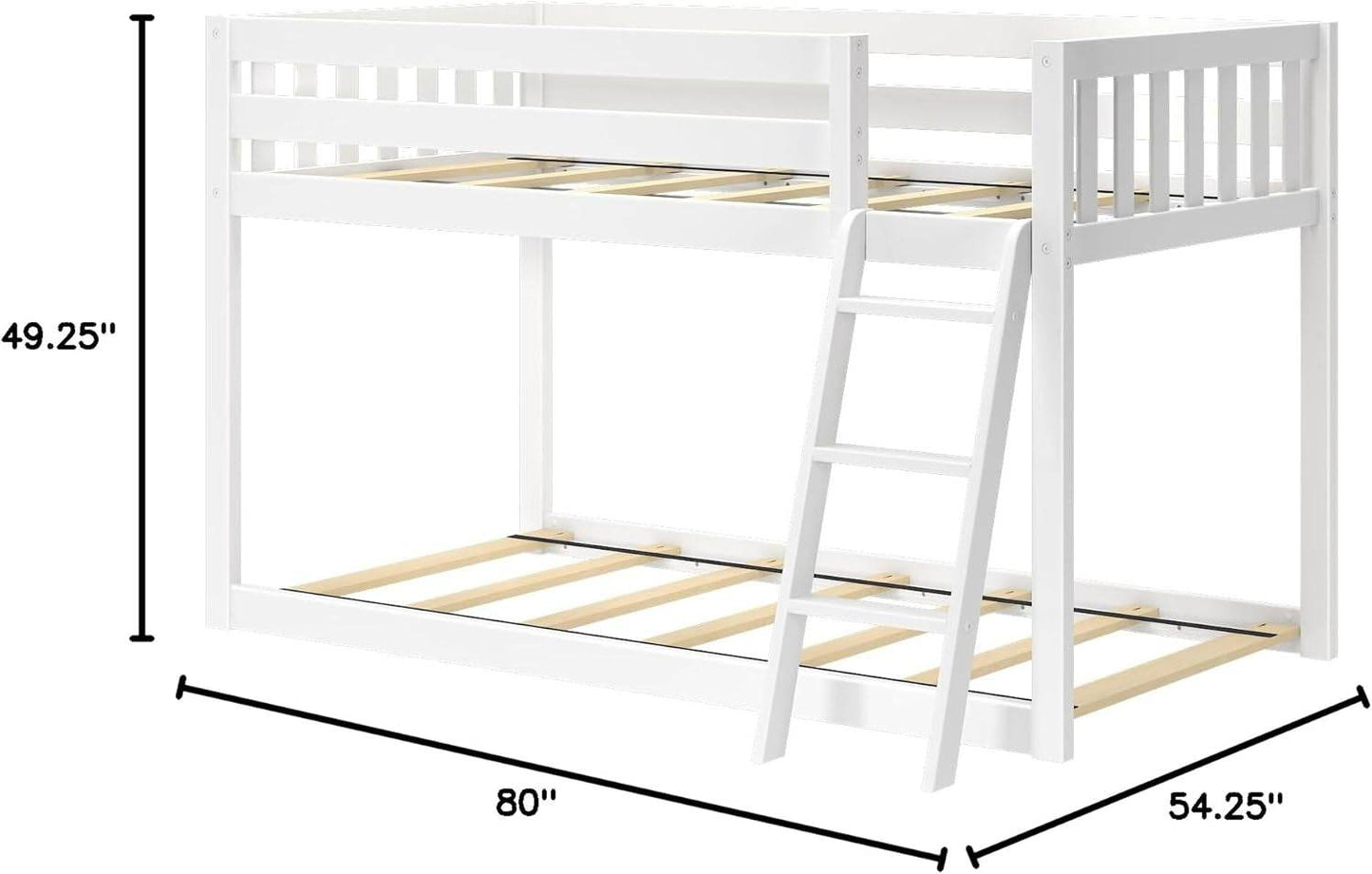 White Fundamental Twin Low Bunk Bed, Kids Solid Wood Modern Bed Frame - Loft&Timber