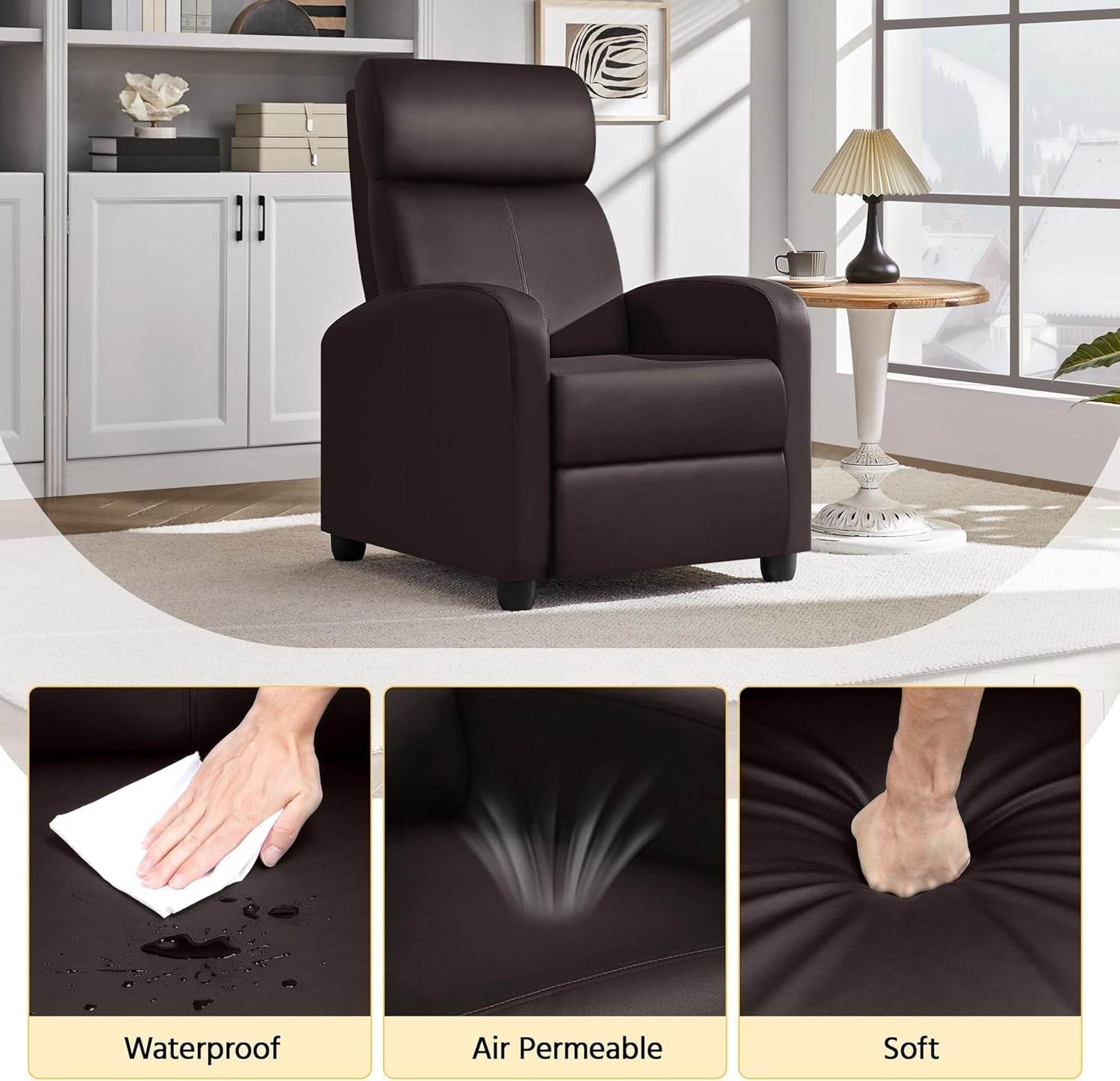 Recliner Chair Faux Leather Recliner Sofa Adjustable Modern Recliner Seat Club Chair Home Theater Seating Brown - Loft&Timber