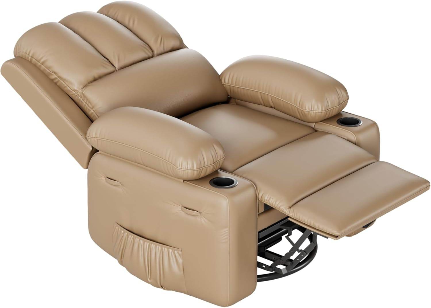 Leather Recliner Chair, Manual Recliner W/Comfortable Arms and Cup Holders for Living Room CF8011 - Khaki, Medium - Loft&Timber