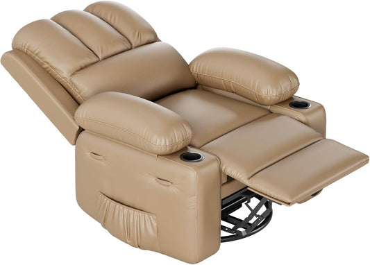 Leather Recliner Chair, Manual Recliner W/Comfortable Arms and Cup Holders for Living Room CF8011 - Khaki, Medium - Loft&Timber
