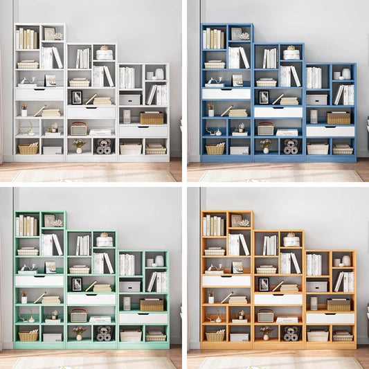 Bright Blue Wooden Bookcase with 8 Cubes - Loft&Timber