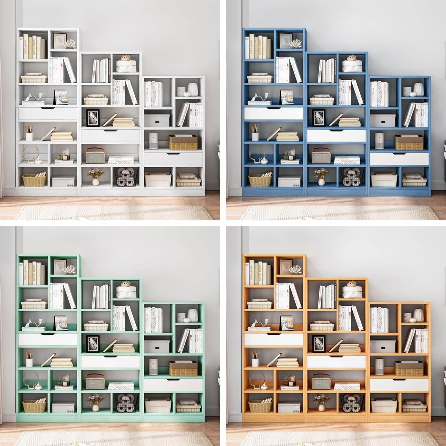 Bright Blue Wooden Bookcase with 8 Cubes - Loft&Timber