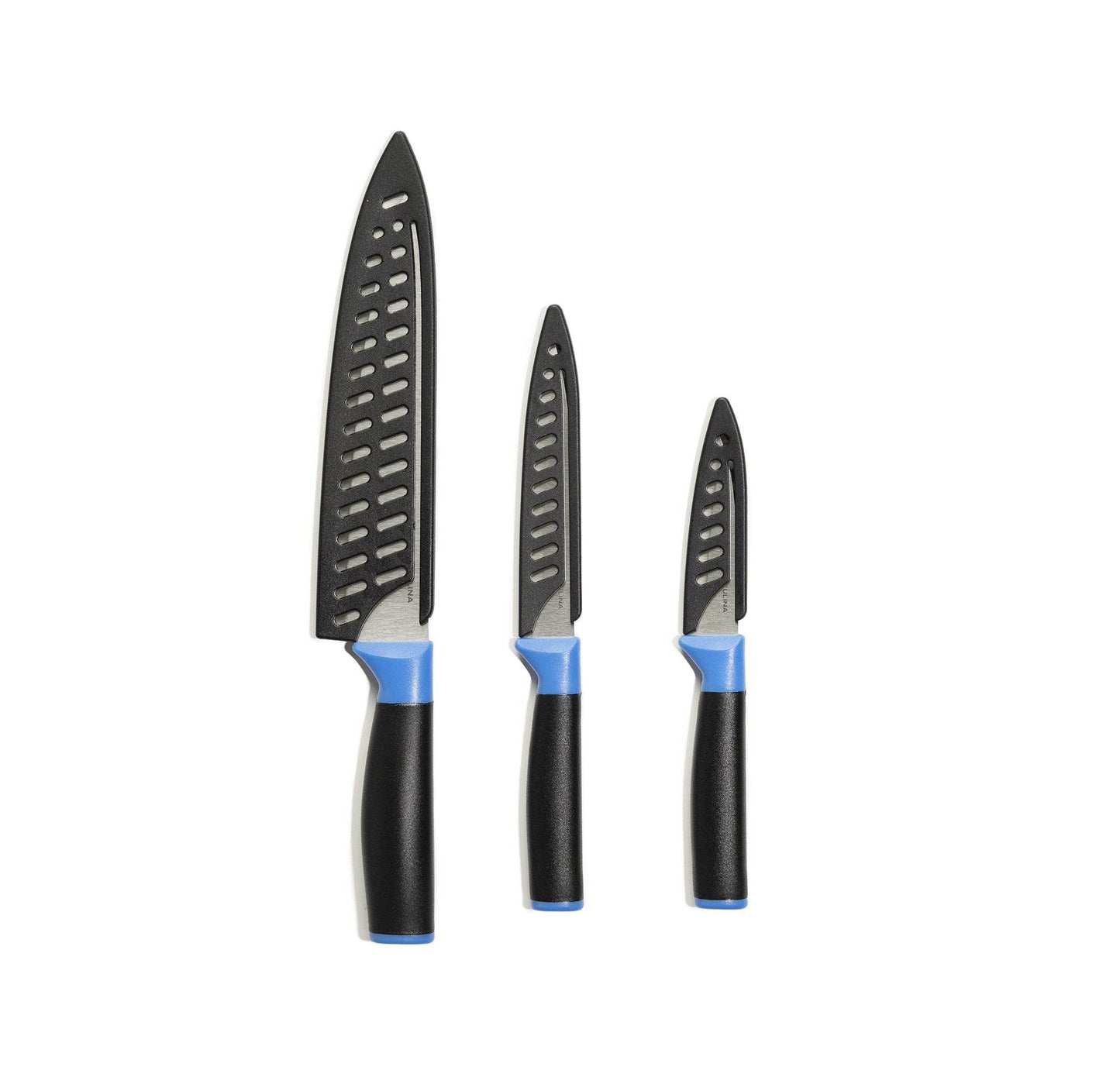 Duo-Grip 3 Piece Kitchen Knife Set With Blade Guards, Blue - Loft&Timber