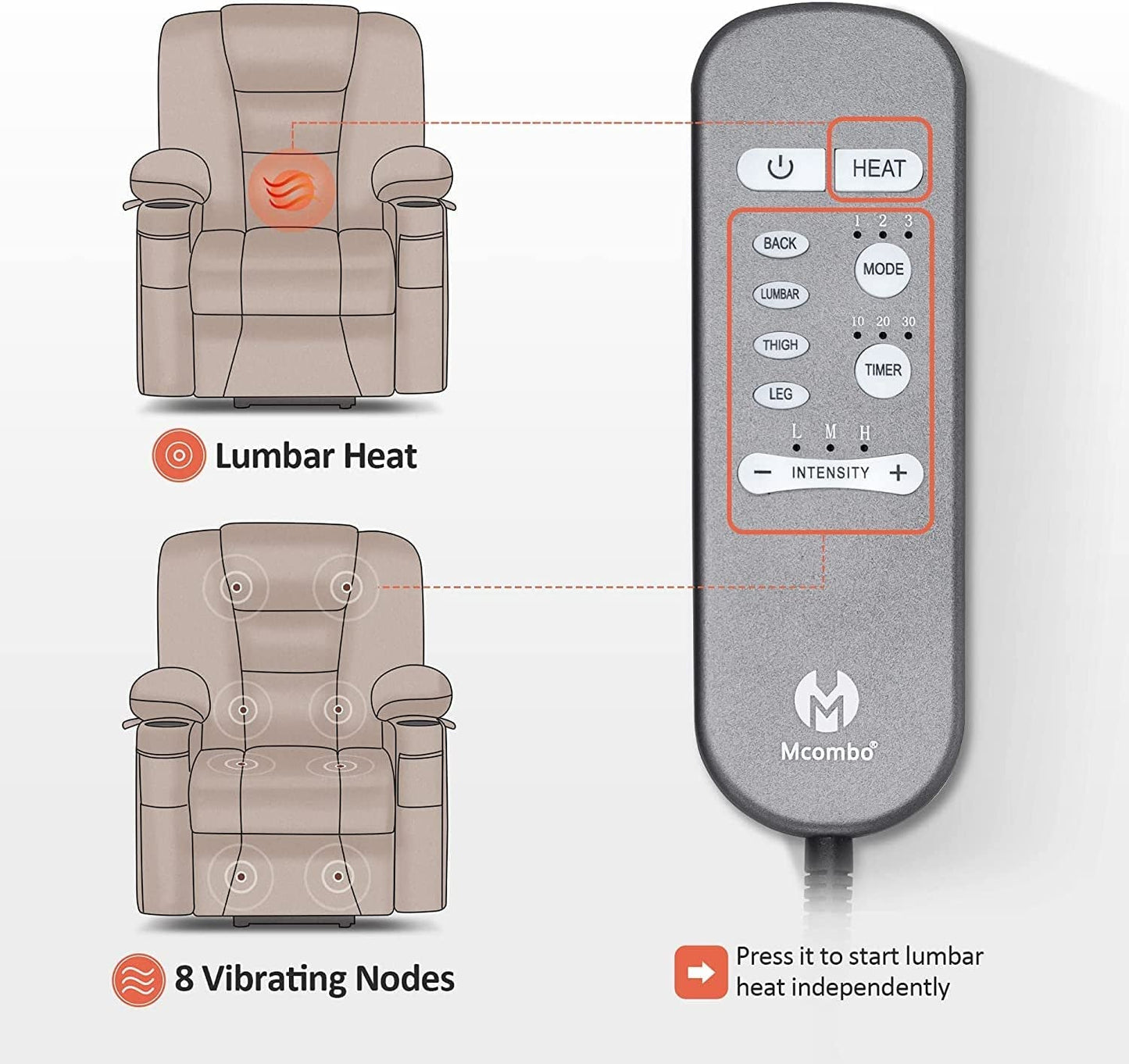 Lay Flat Lift Recliner with Power Headrest, Massage and Heat, Fabric, Burgundy, Small-4