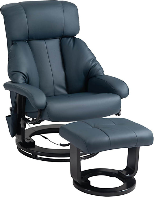 Massage Recliner Chair with Ottoman, 360° Swivel and Footstool, Blue - Loft&Timber