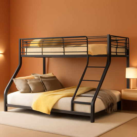 Twin over Queen Bunk Bed, Floor Bunk Bed, Heavy Duty Metal Bunk Bed Frame, Queen Bunk Bed for Adults, Adult Bunk Beds Heavy Duty, Twin XL Bunk Bed, Black-0