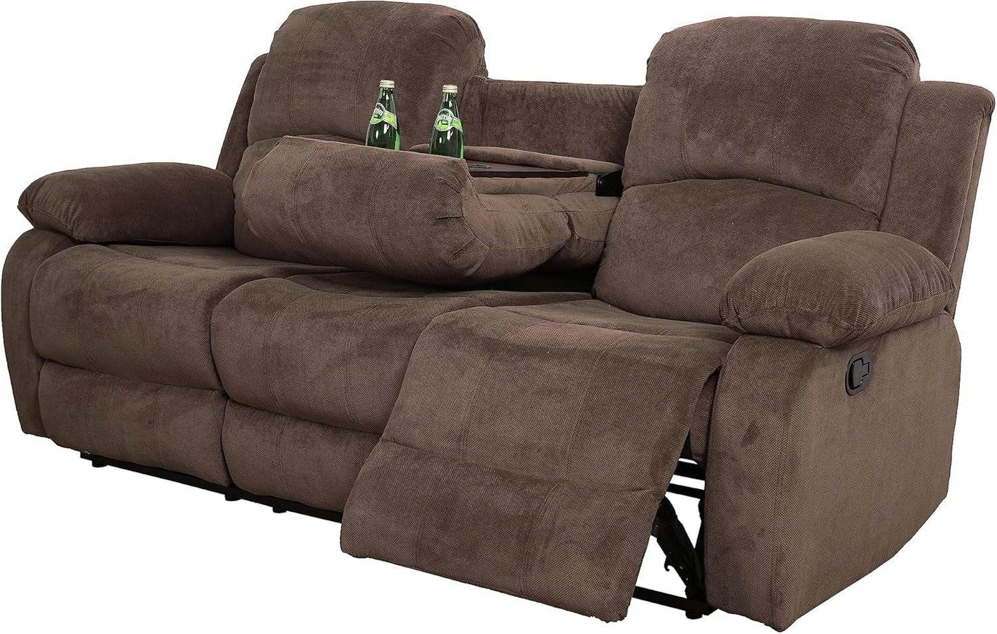 3 Seater Reclining Sofa Couch Living Room Furniture Fabric Manual Recliner Sofa Modern Corduroy Reclining Sofa with Cup Holders & Drop-Down Table for Home/Office (Chocolate, 3 Seater Sofa) - Loft&Timber