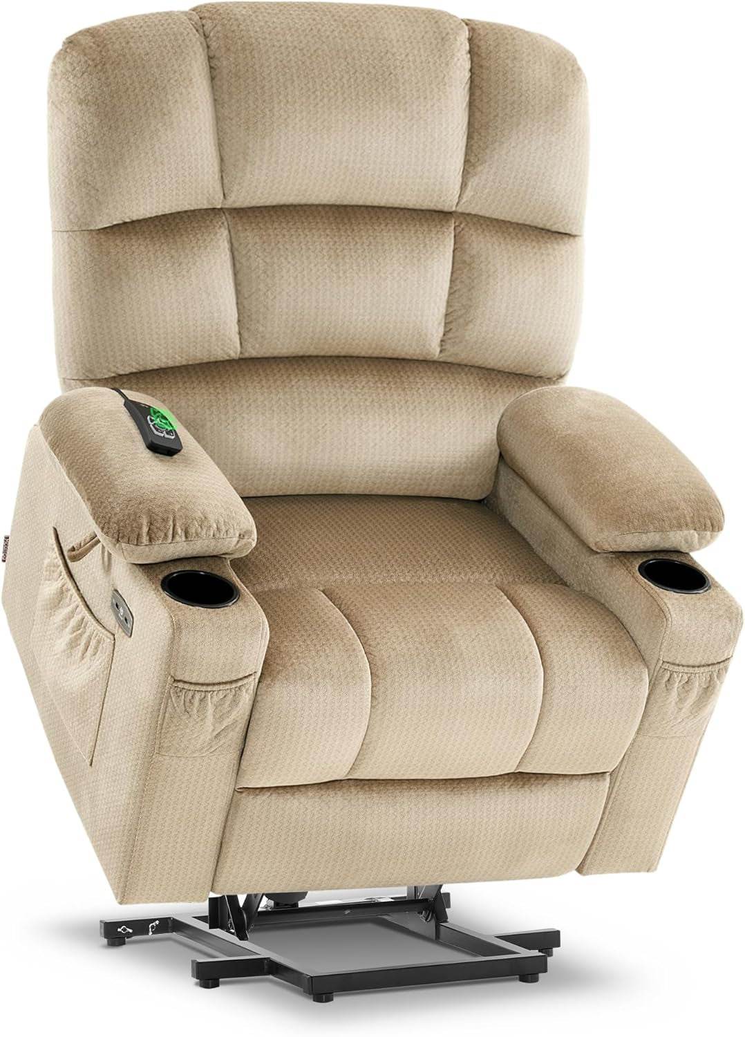 Dual Motor Power Lift Recliner Chair with Massage and Heat (Medium, Beige) - Loft&Timber