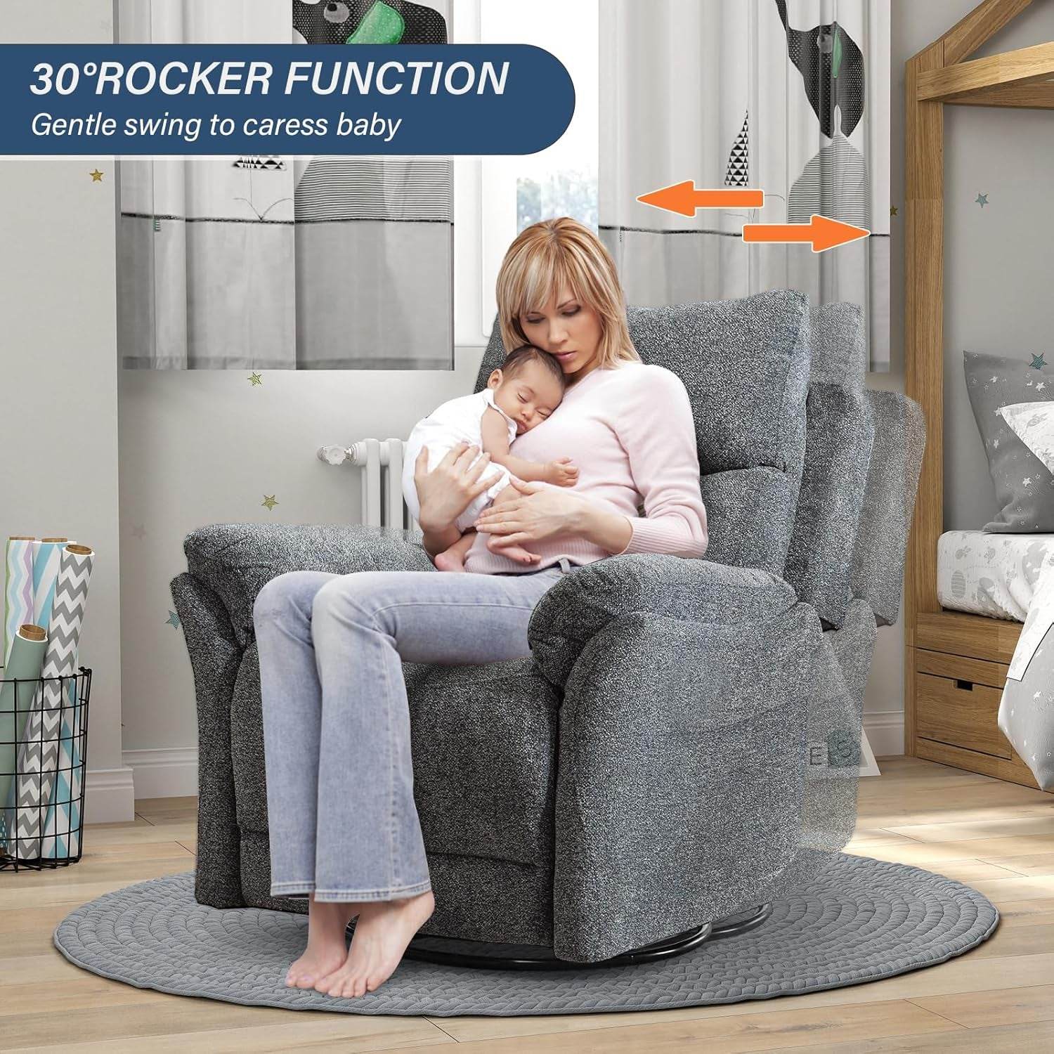 Swivel Rocker Recliner Chair in Gray - Loft&Timber