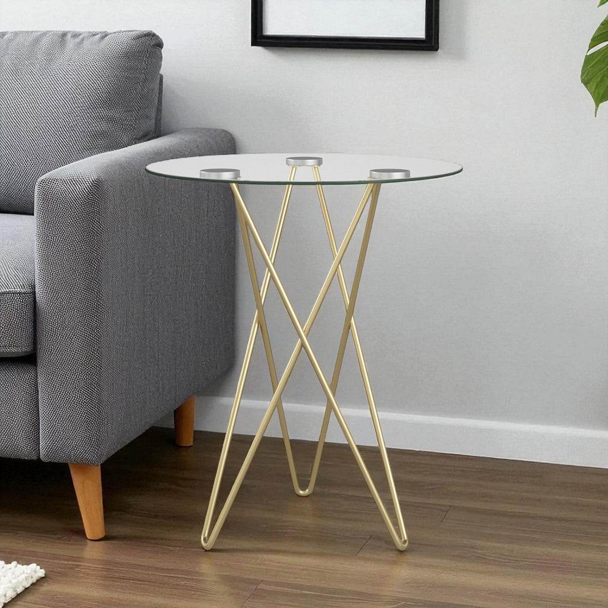 Geometric Clear Glass and Gold Round Table - Loft&Timber