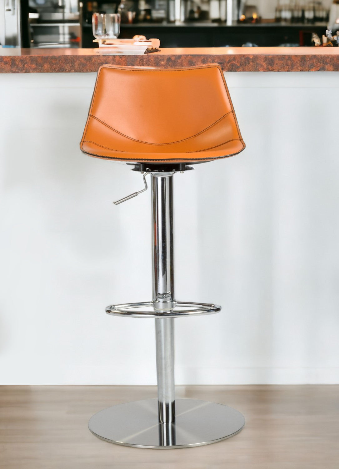 32" Terra Cotta And Silver Steel Swivel Low Back Bar Height Bar Chair - Loft&Timber