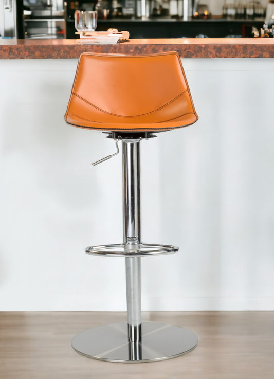 32" Terra Cotta And Silver Steel Swivel Low Back Bar Height Bar Chair - Loft&Timber