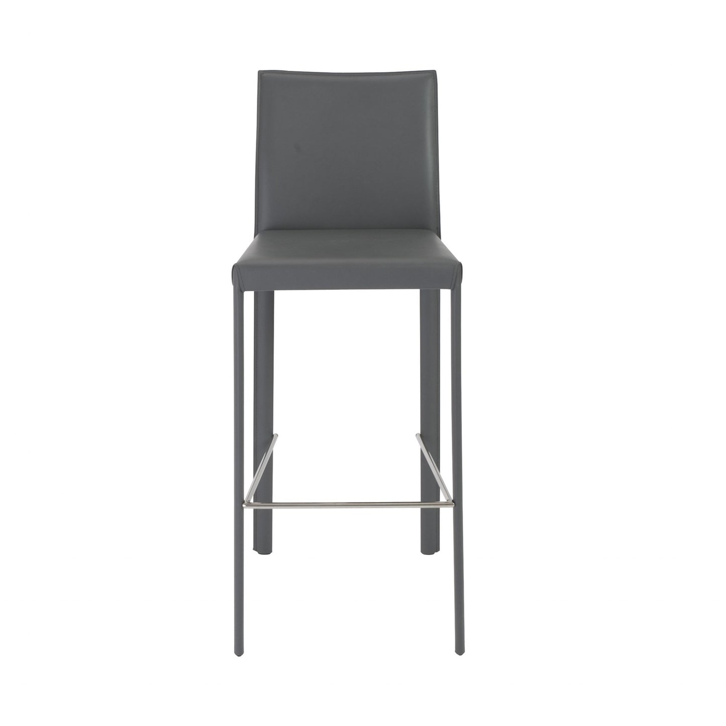 Set of Two 30" Gray Faux Leather and Steel Bar Height Bar Chairs - Loft&Timber