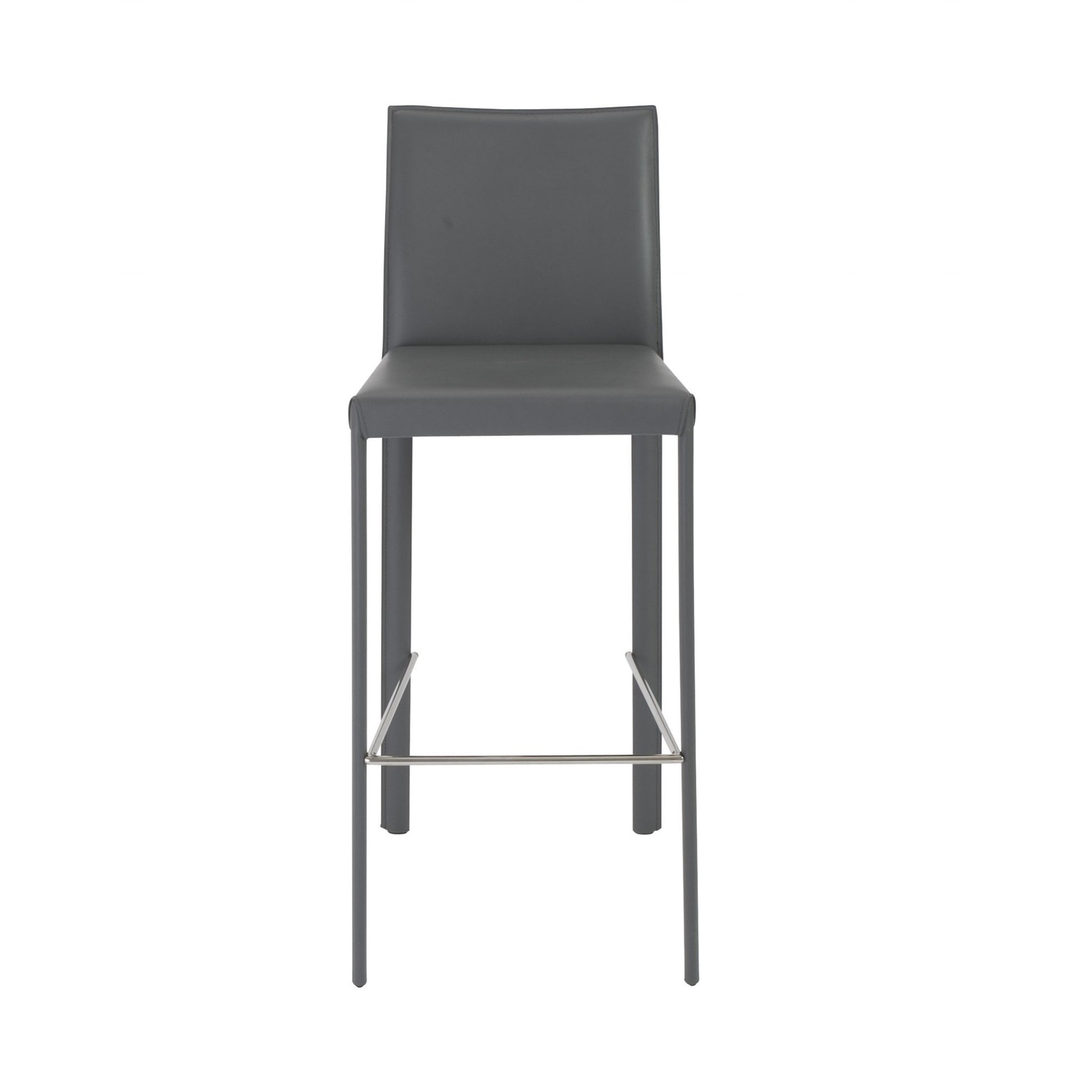 Set of Two 30" Gray Faux Leather and Steel Bar Height Bar Chairs - Loft&Timber