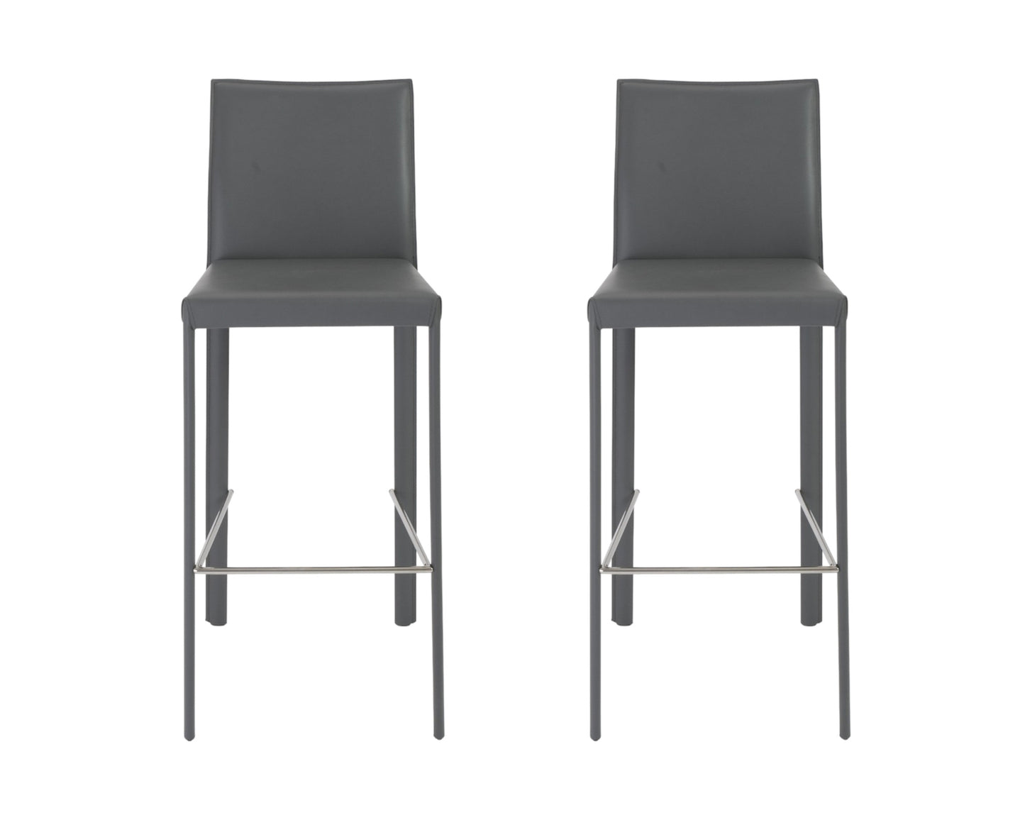 Set of Two 30" Gray Faux Leather and Steel Bar Height Bar Chairs - Loft&Timber