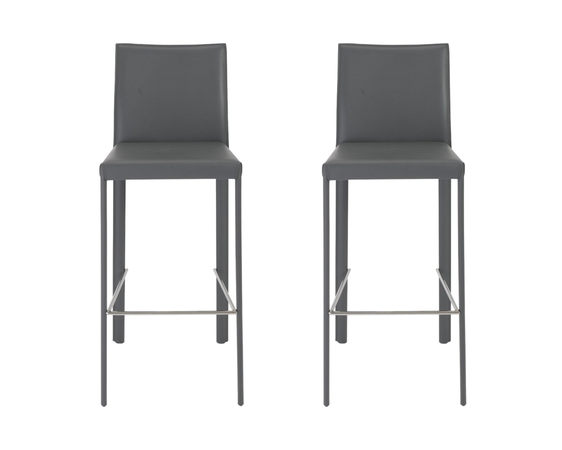 Set of Two 30" Gray Faux Leather and Steel Bar Height Bar Chairs - Loft&Timber