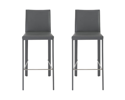 Set of Two 30" Gray Faux Leather and Steel Bar Height Bar Chairs - Loft&Timber