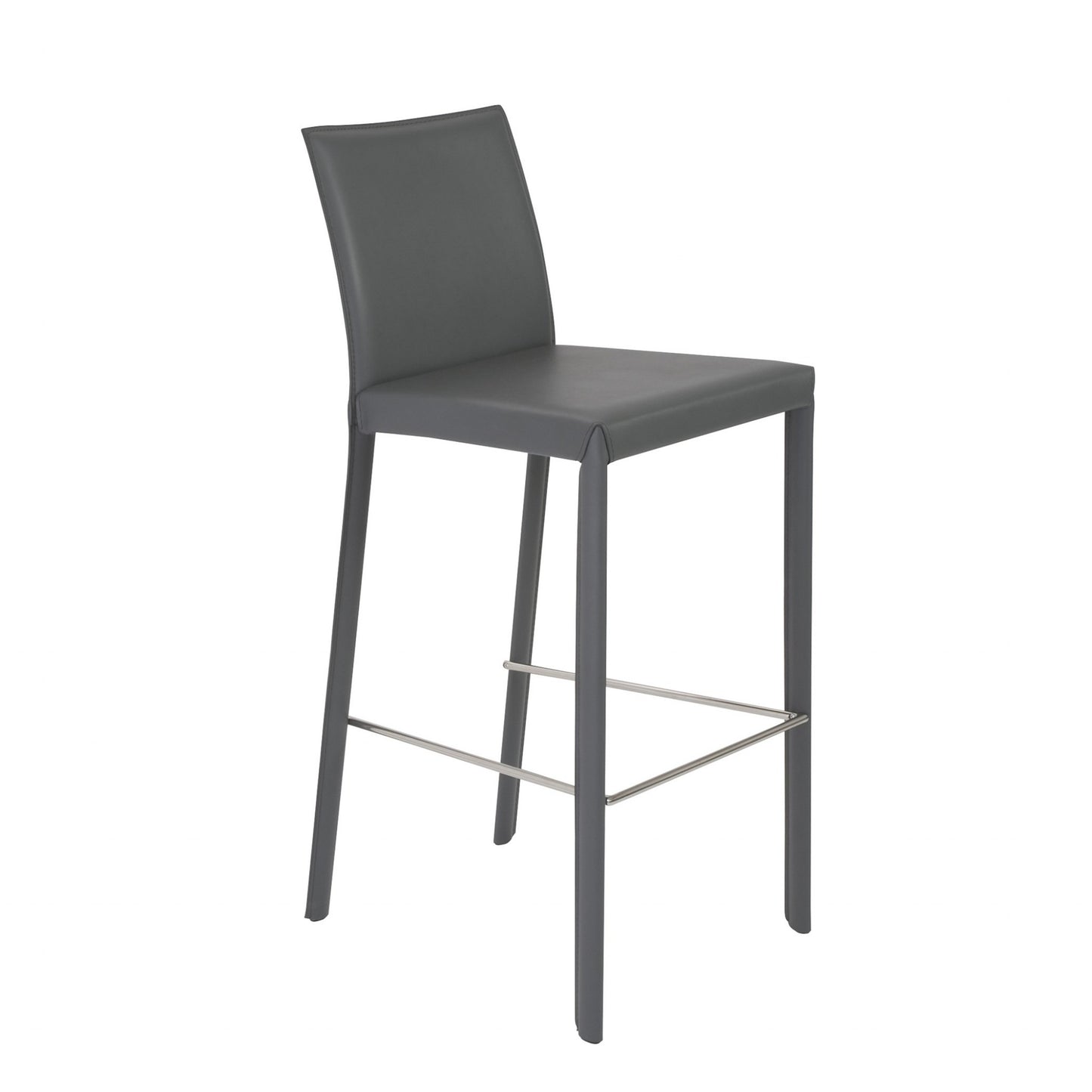 Set of Two 30" Gray Faux Leather and Steel Bar Height Bar Chairs - Loft&Timber