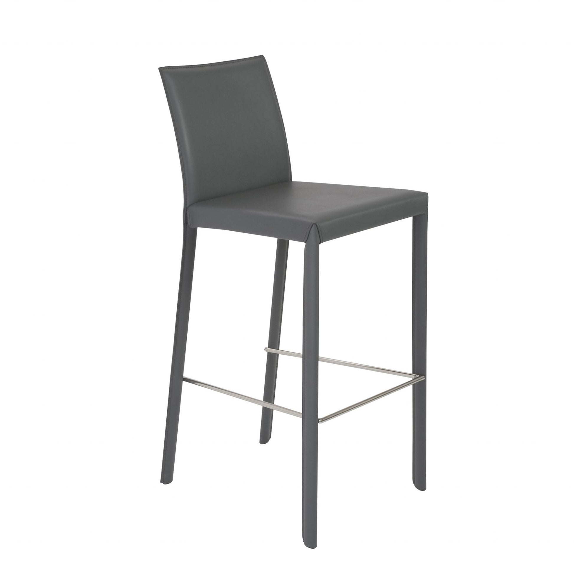 Set of Two 30" Gray Faux Leather and Steel Bar Height Bar Chairs - Loft&Timber