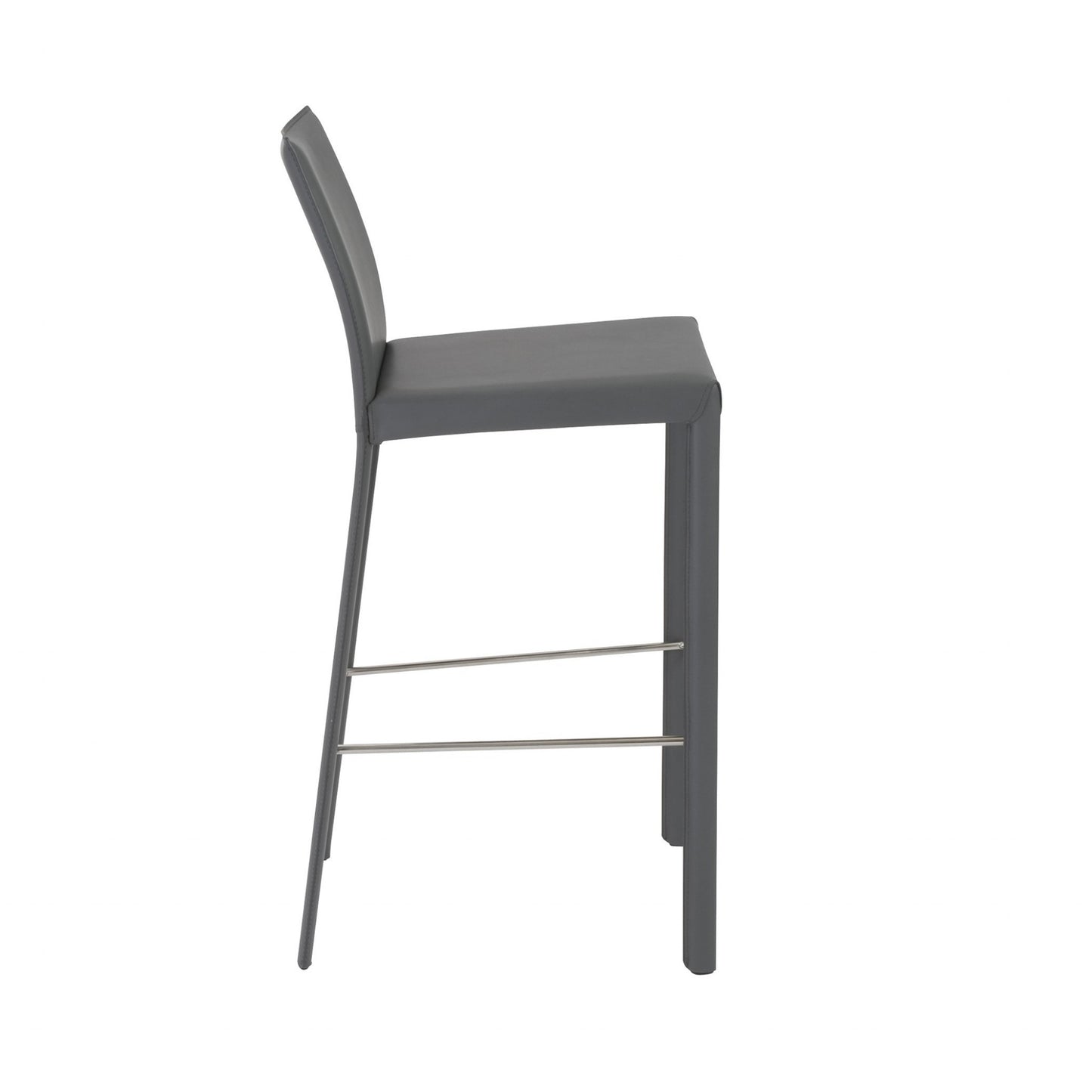 Set of Two 30" Gray Faux Leather and Steel Bar Height Bar Chairs - Loft&Timber