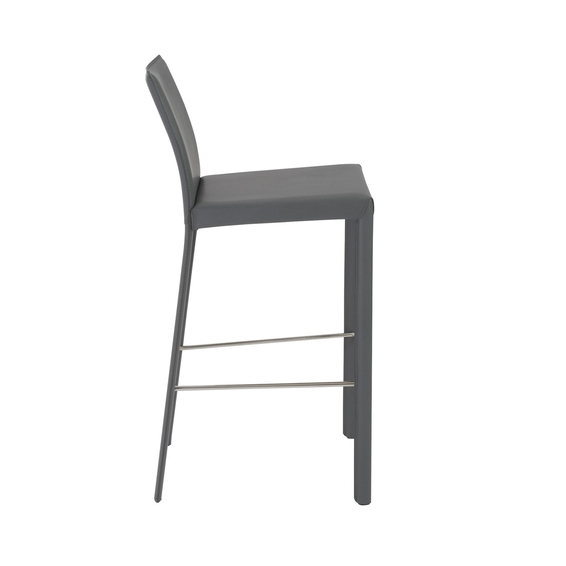 Set of Two 30" Gray Faux Leather and Steel Bar Height Bar Chairs - Loft&Timber