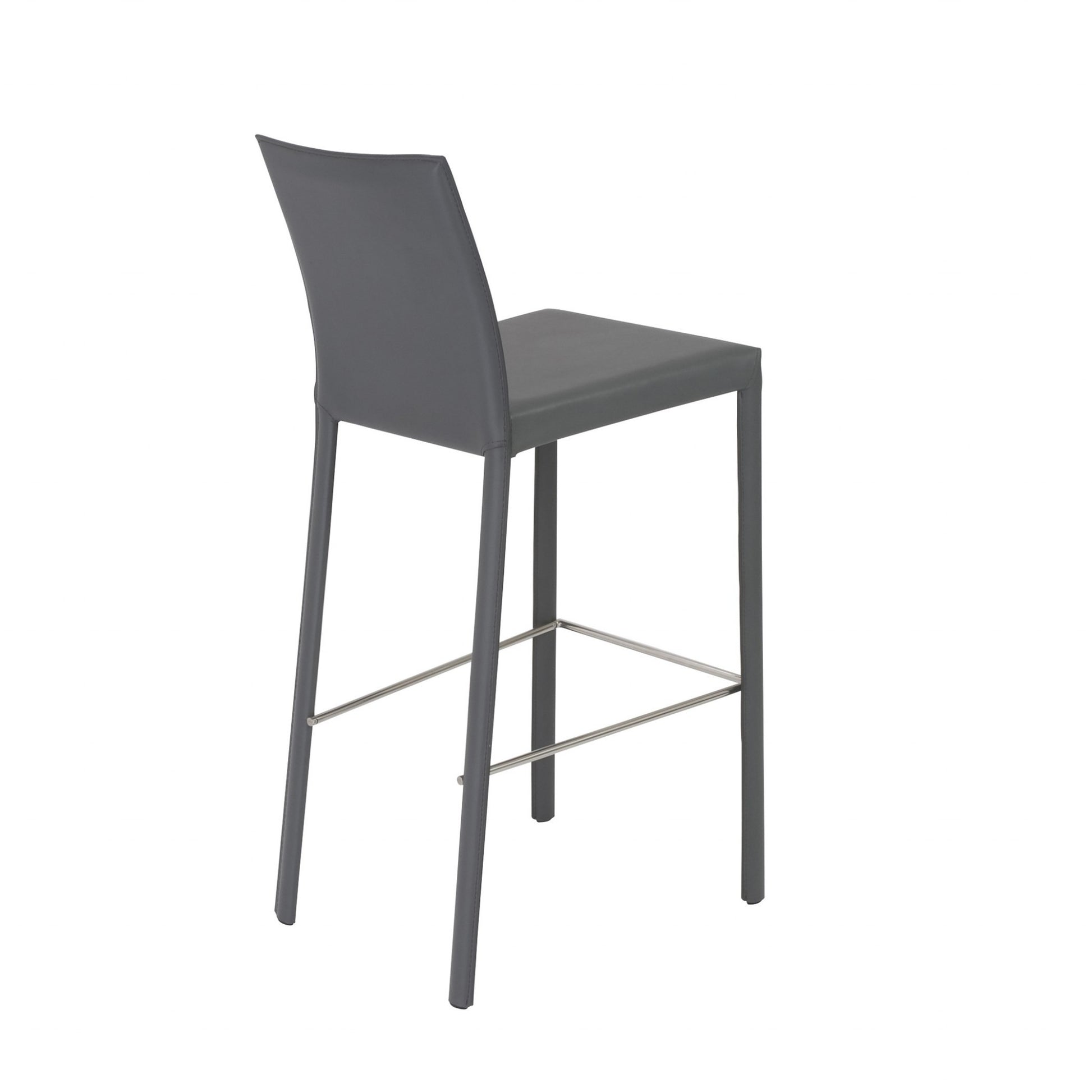 Set of Two 30" Gray Faux Leather and Steel Bar Height Bar Chairs - Loft&Timber