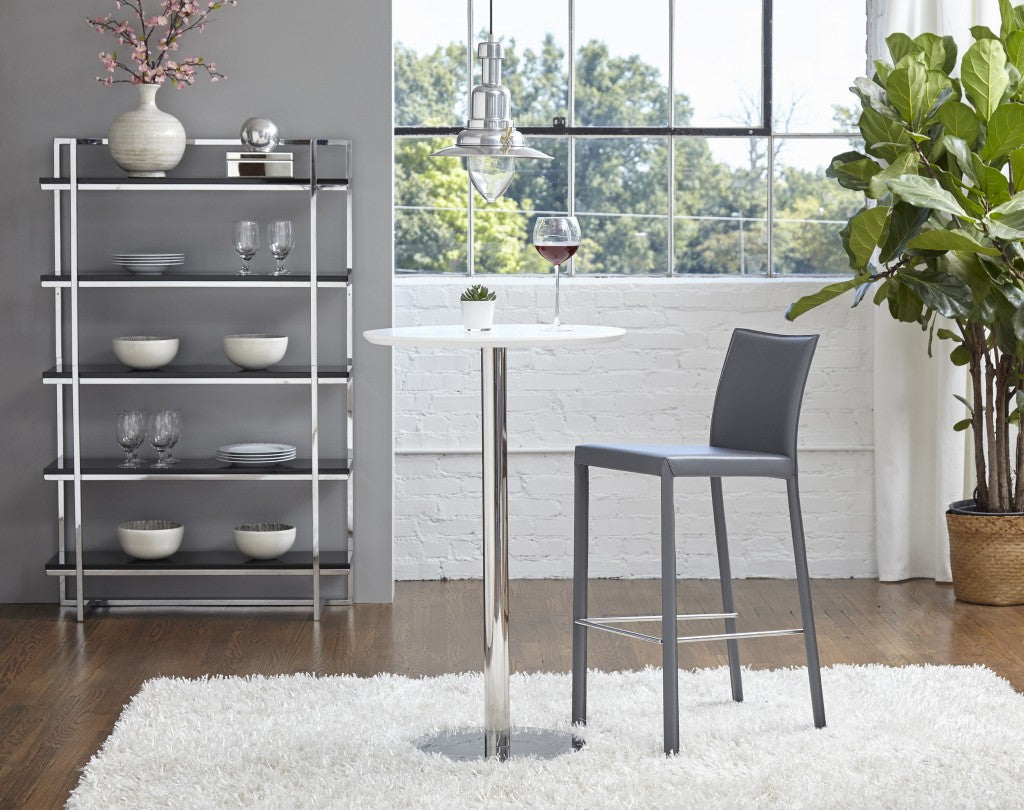 Set of Two 30" Gray Faux Leather and Steel Bar Height Bar Chairs - Loft&Timber