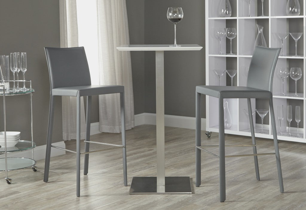 Set of Two 30" Gray Faux Leather and Steel Bar Height Bar Chairs - Loft&Timber