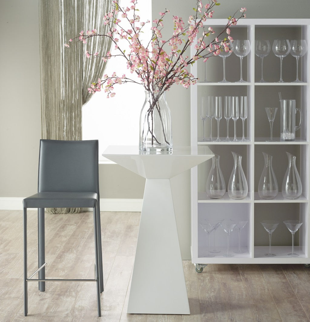 Set of Two 30" Gray Faux Leather and Steel Bar Height Bar Chairs - Loft&Timber