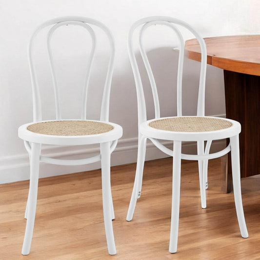 Set of Two Vintage Style White Cane Dining Chairs - Loft&Timber