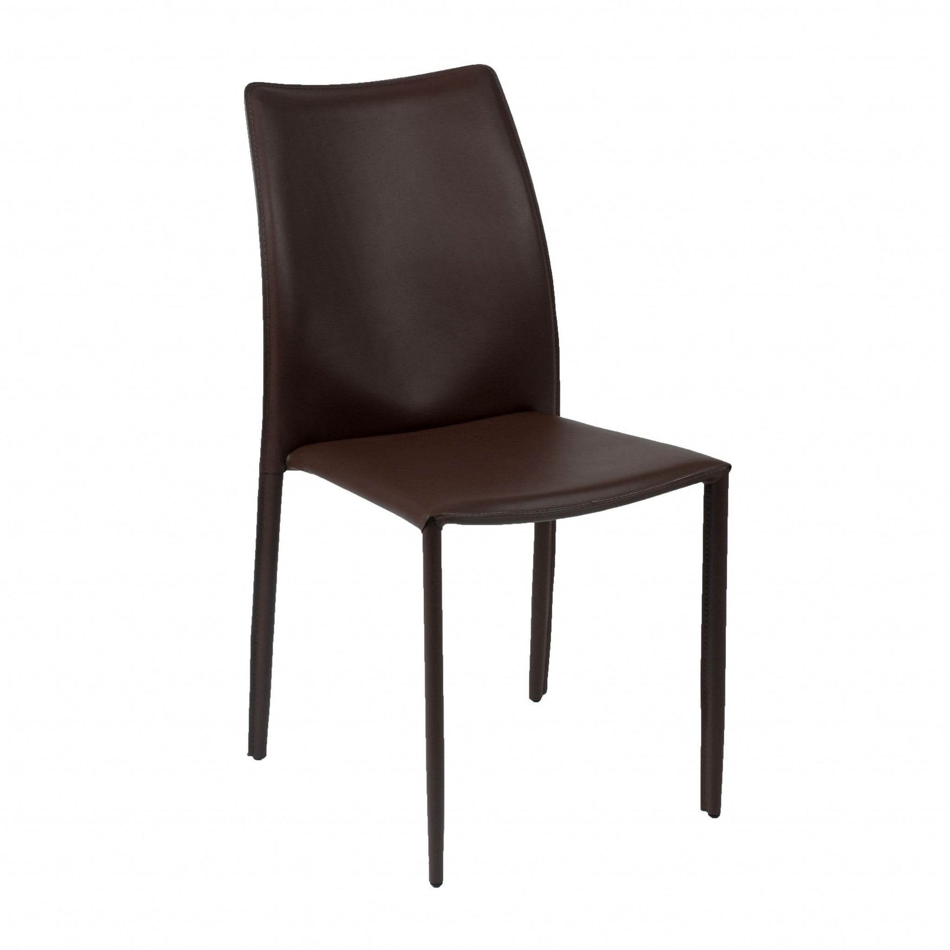 Set of Two Brown Upholstered Leather Dining Side Chairs - Loft&Timber