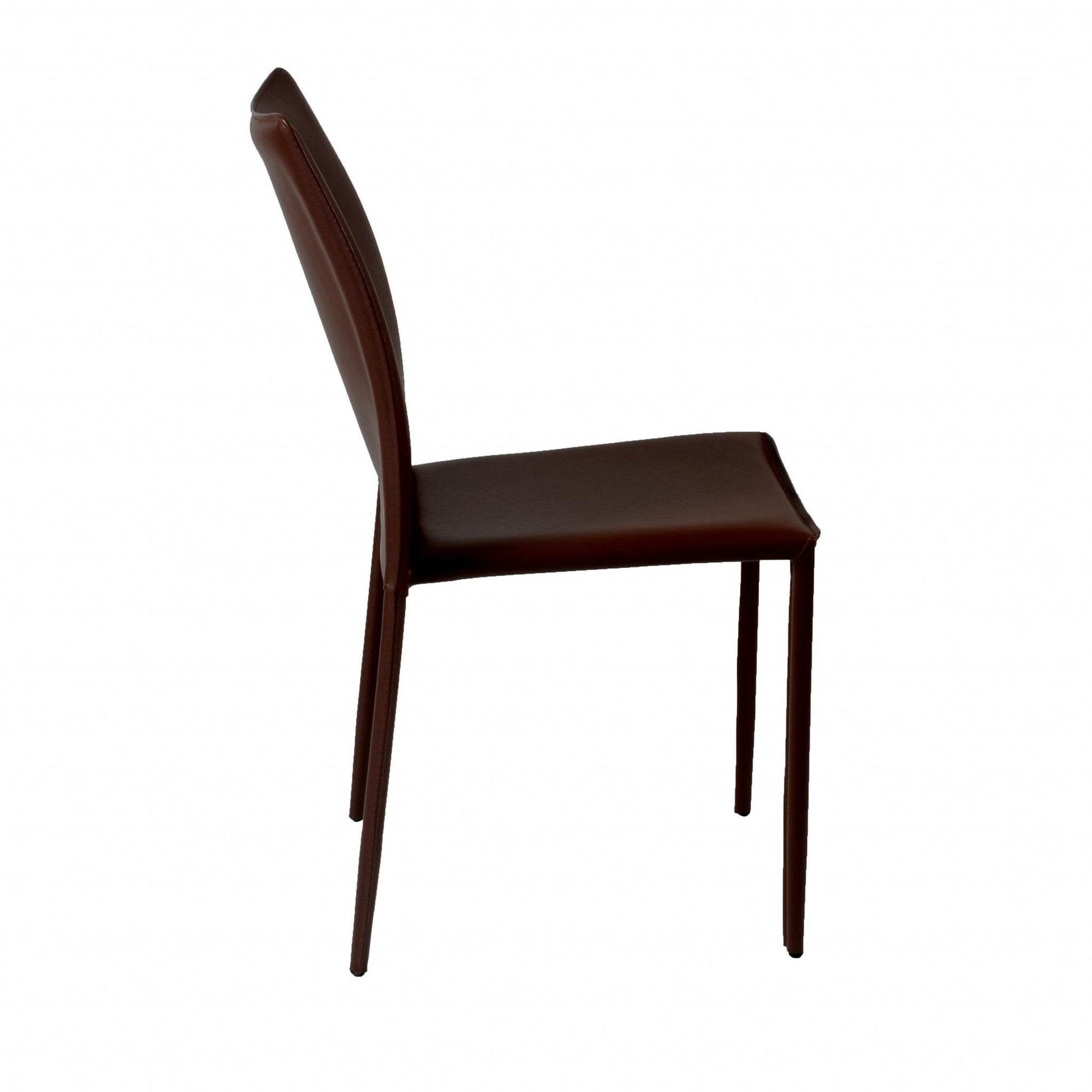 Set of Two Brown Upholstered Leather Dining Side Chairs - Loft&Timber