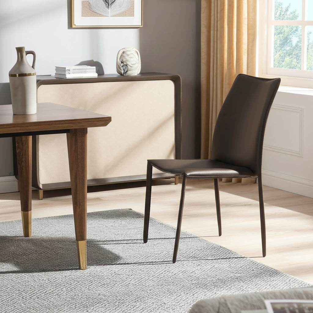 Set of Two Brown Upholstered Leather Dining Side Chairs - Loft&Timber