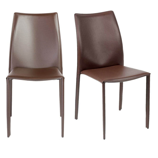 Set of Two Brown Upholstered Leather Dining Side Chairs - Loft&Timber