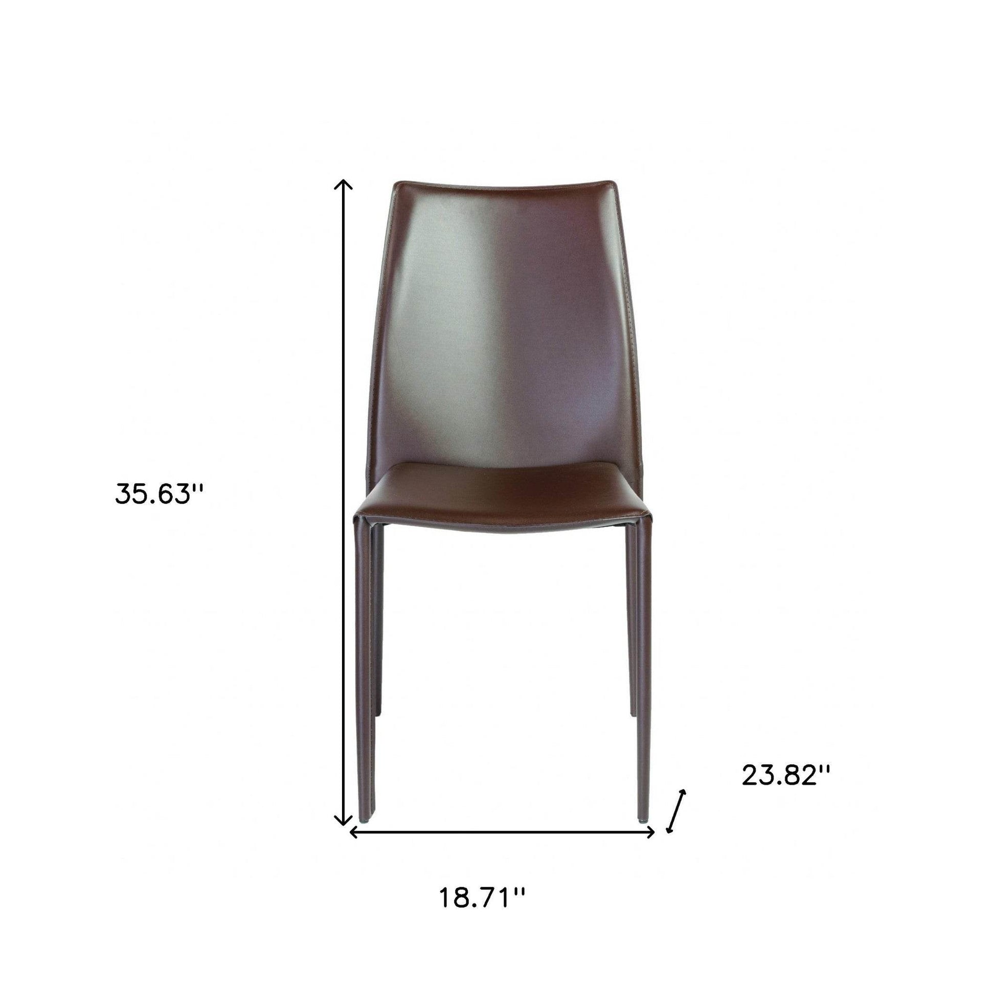 Set of Two Brown Upholstered Leather Dining Side Chairs - Loft&Timber