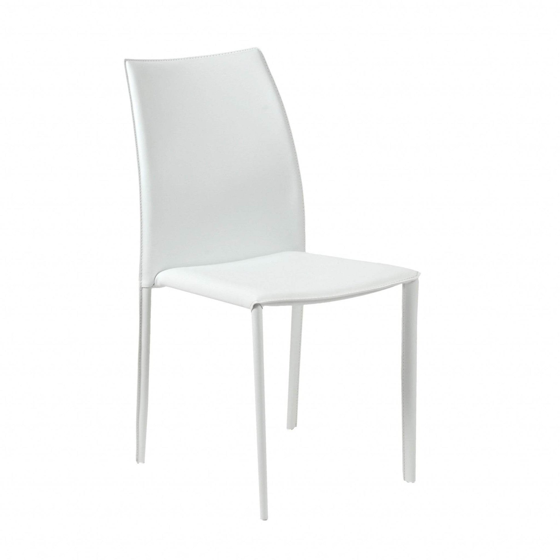 Set of Two White Upholstered Leather Dining Side Chairs - Loft&Timber