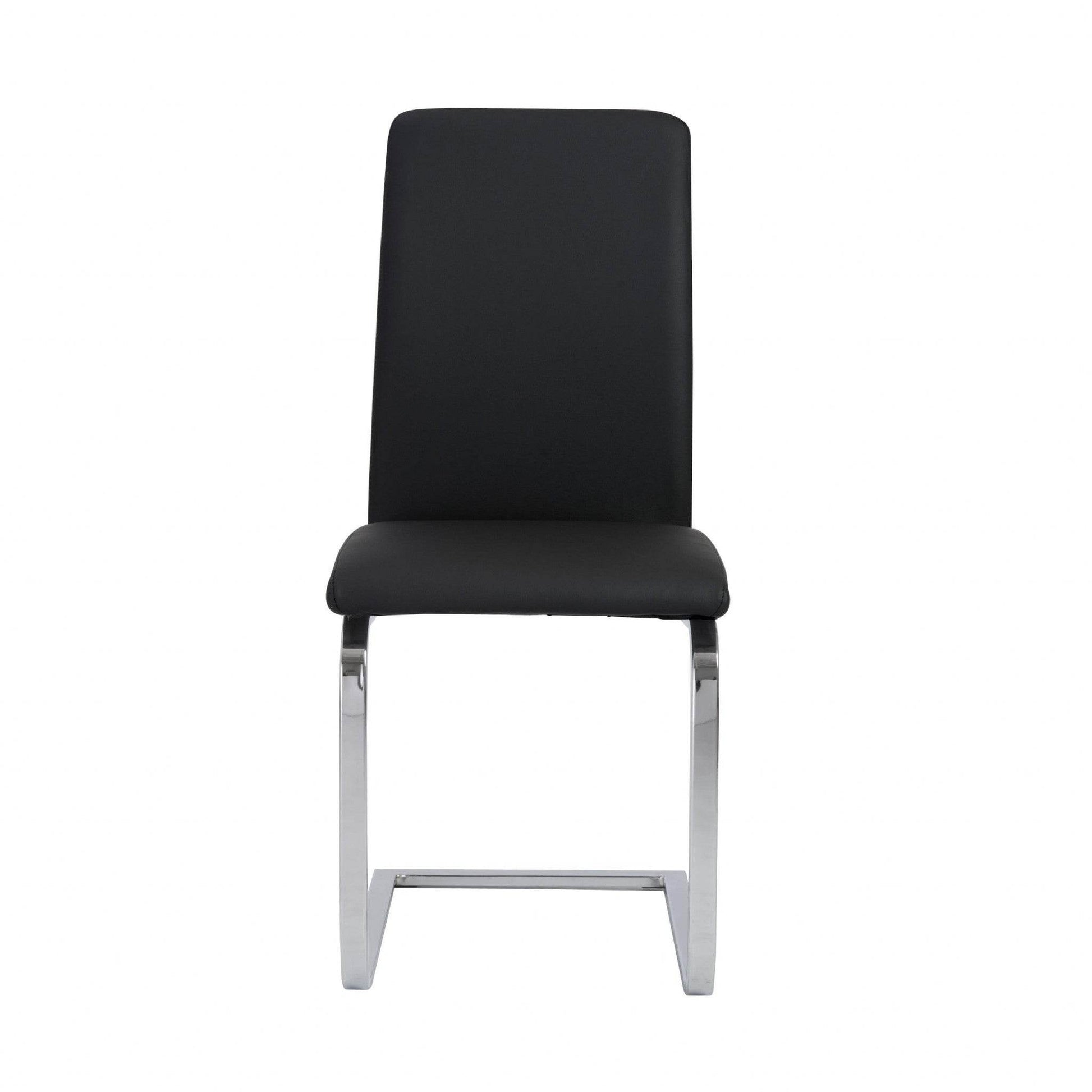 Set of Two Black and Silver Upholstered Leather Dining Side Chairs - Loft&Timber