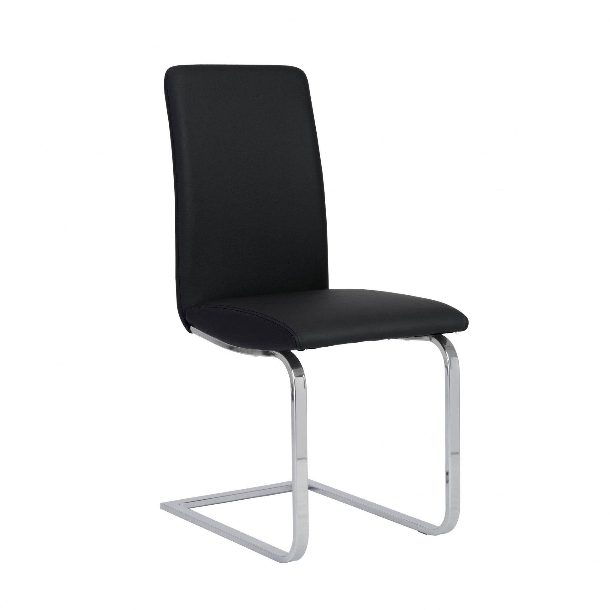 Set of Two Black and Silver Upholstered Leather Dining Side Chairs - Loft&Timber