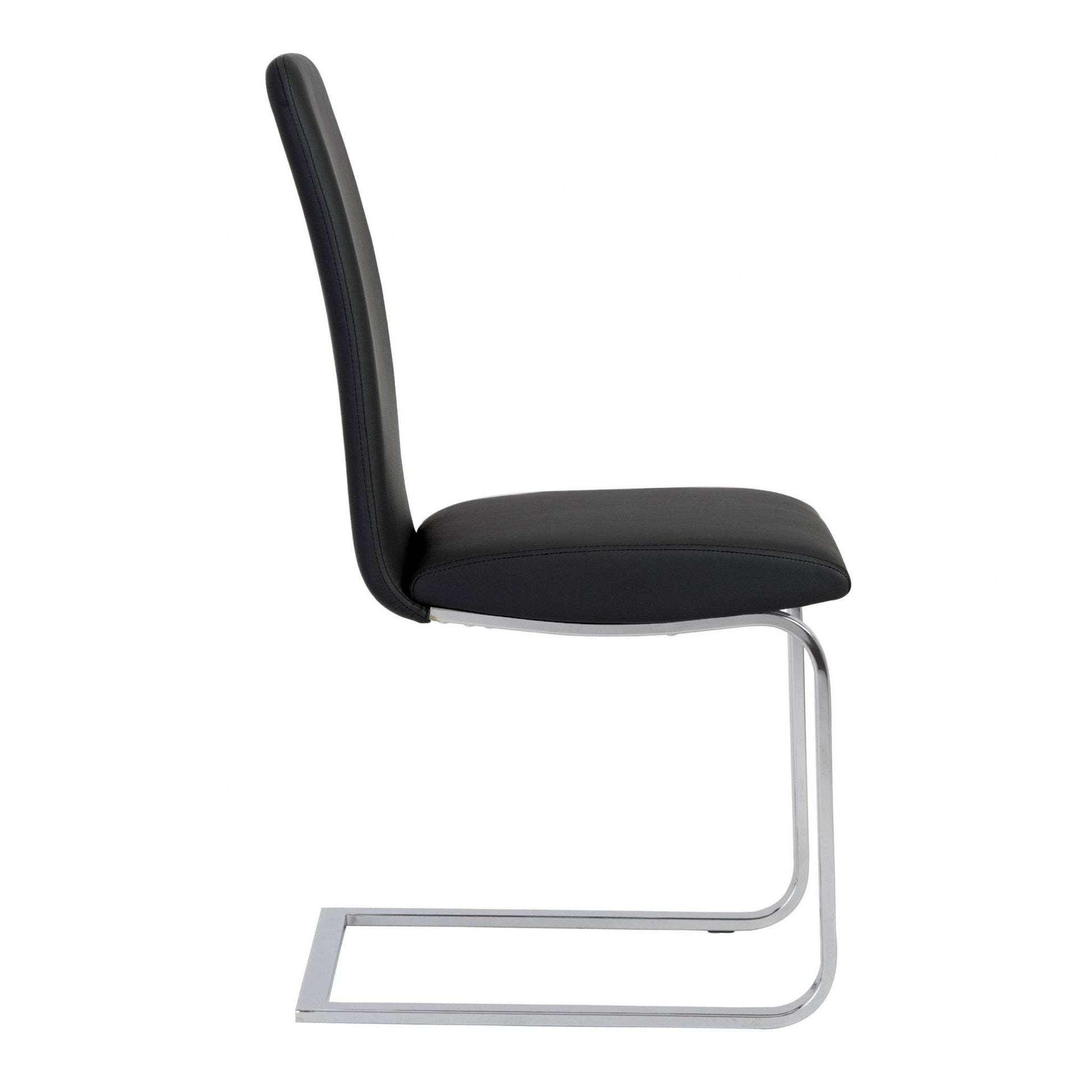 Set of Two Black and Silver Upholstered Leather Dining Side Chairs - Loft&Timber