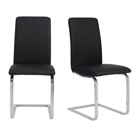 Set of Two Black and Silver Upholstered Leather Dining Side Chairs - Loft&Timber
