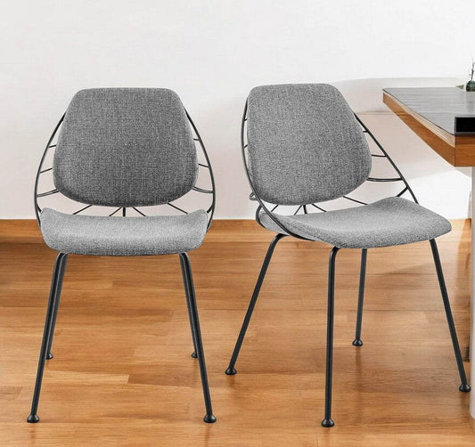 Set of Two Light Gray And Black Upholstered Fabric Dining Side Chairs - Loft&Timber
