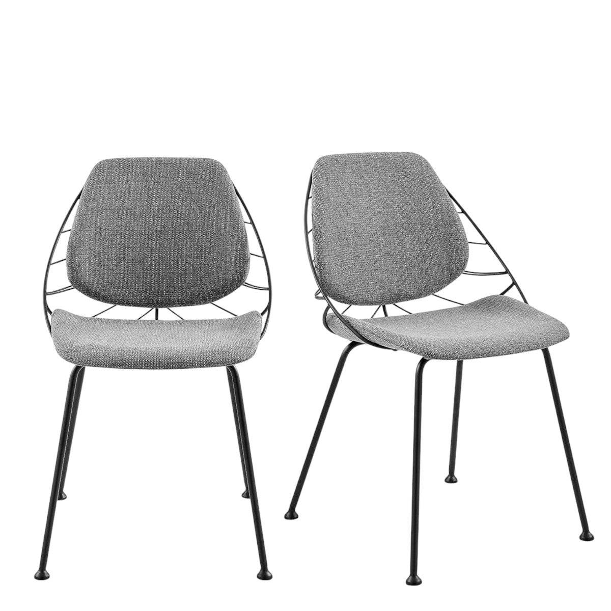 Set of Two Light Gray And Black Upholstered Fabric Dining Side Chairs - Loft&Timber