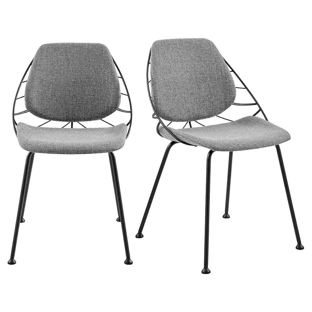 Set of Two Light Gray And Black Upholstered Fabric Dining Side Chairs - Loft&Timber